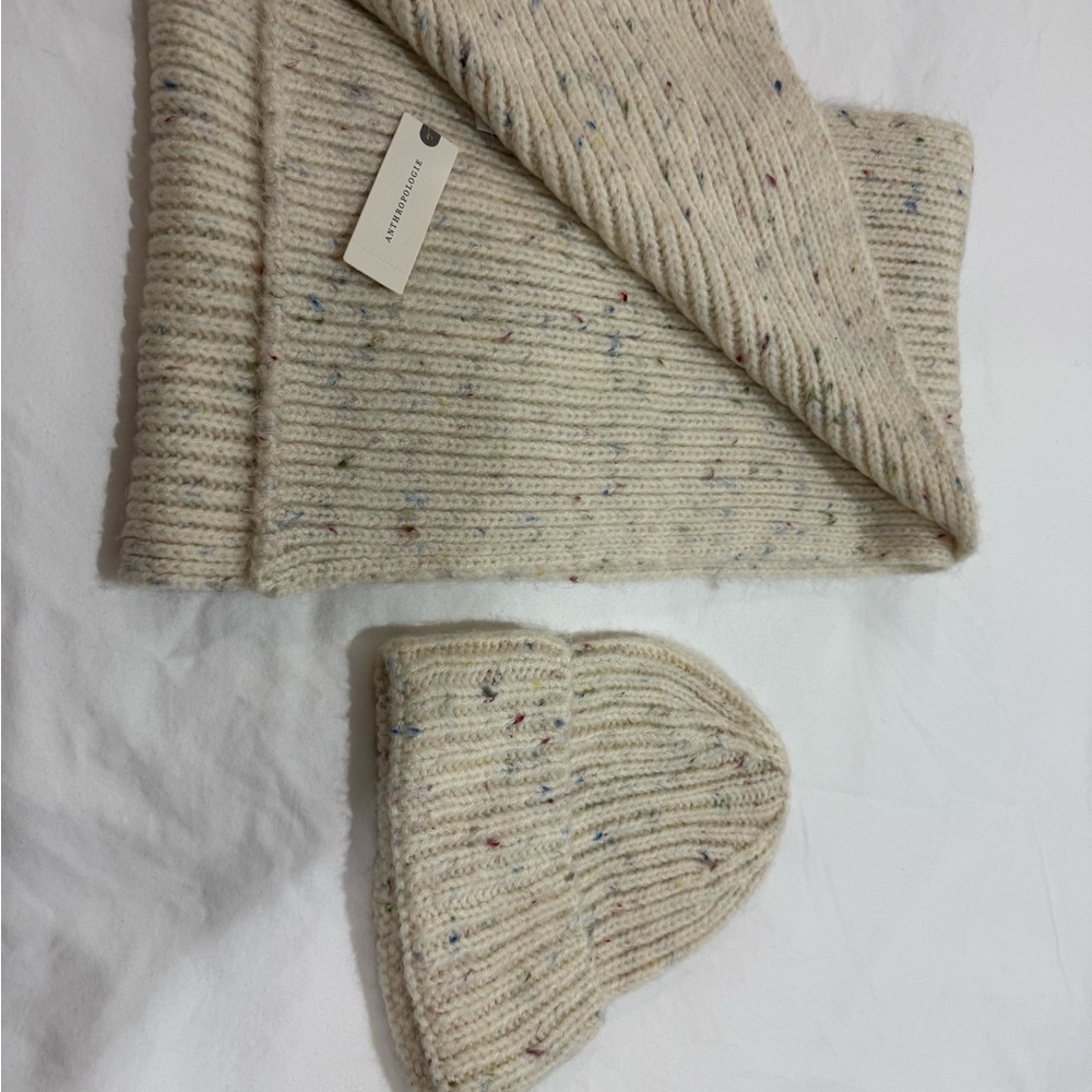 Anthropologie Cream Knit Accessory Set